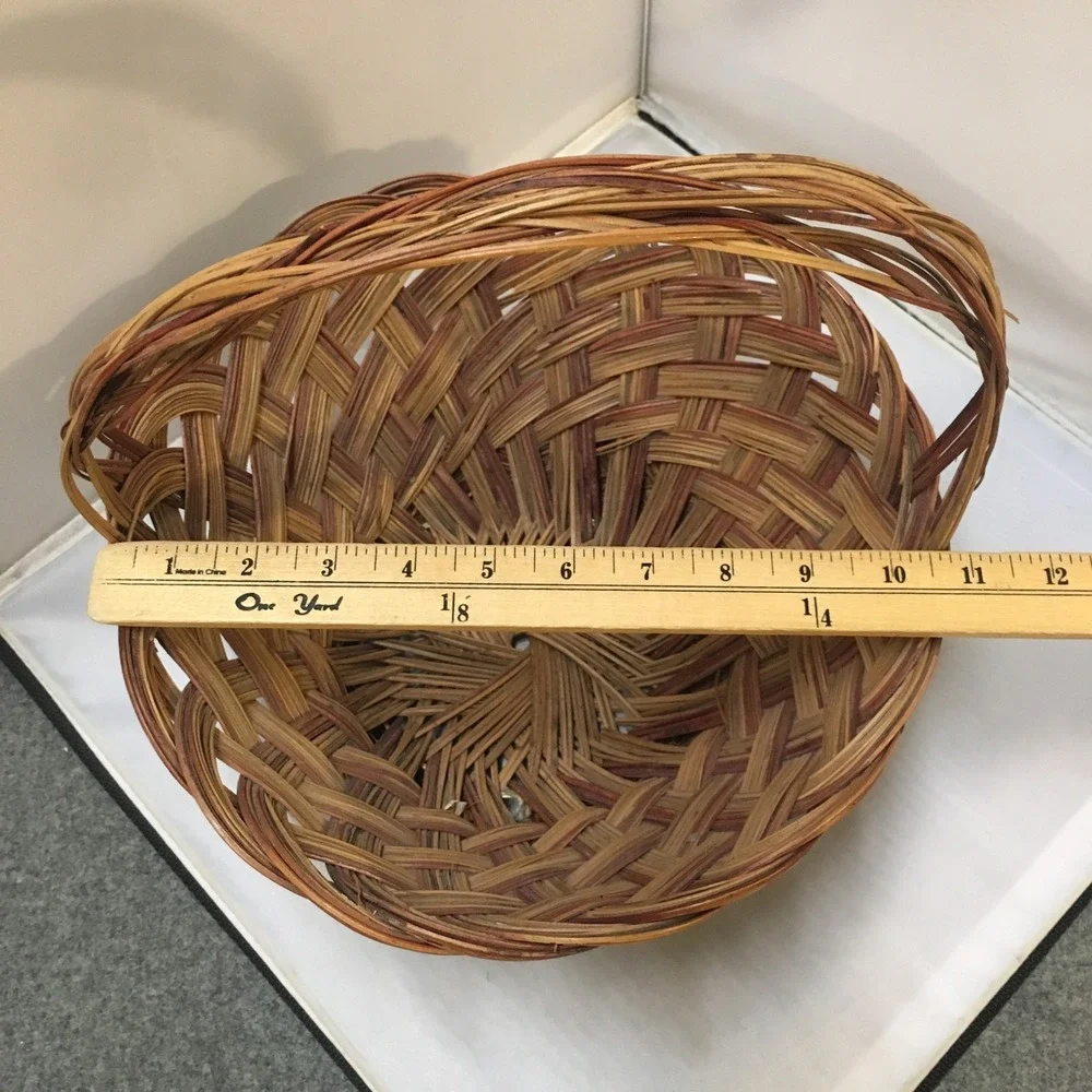 Woven Wicker Basket Brown Handcrafted Philippines Bohemian Lattice Gathering